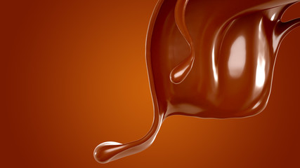 Splash of chocolate 3d illustration, 3d rendering.