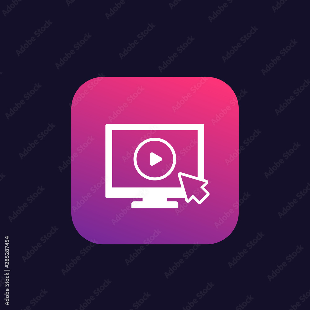 Poster play video button on computer display