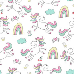 Cute hand drawn unicorn vector pattern. vector illustration. Unicorn and magic. Cute seamless pattern. print for kids