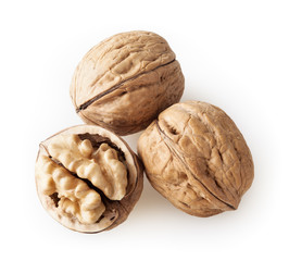 Walnuts isolated on white background with clipping path