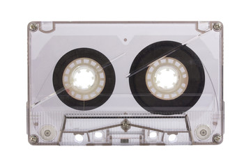 Transparent cassette tape isolated on white with clipping path