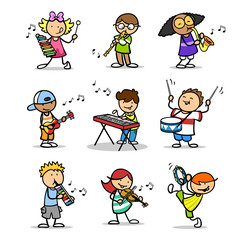 Kinder lernen Musikinstrumente in Musikschule