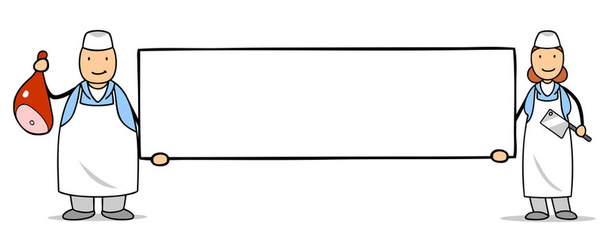 Fleischer und Metzger halten leeres Banner als Team