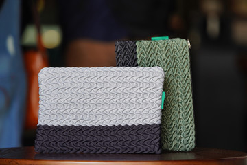 gray black and green bag A5 size for stationary.