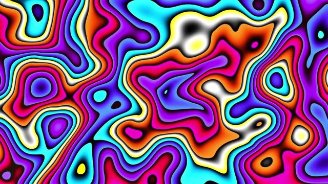 Moving random wavy texture. Psychedelic animated abstract curved shapes. Looping footage.