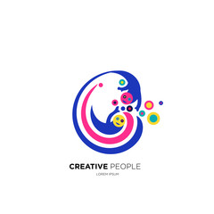 ideas creative people logo design with abstract person concept. children dreams. playground. can use for education school sign or symbol or business icon. vector illustration element 