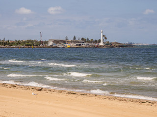 Beautiful sandy beach and bay at St Kilda, Melbourne, South Australia