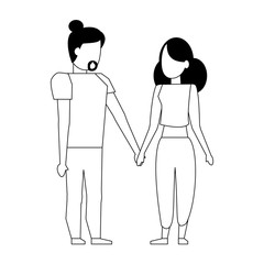 couple love young relationship cartoon in black and white