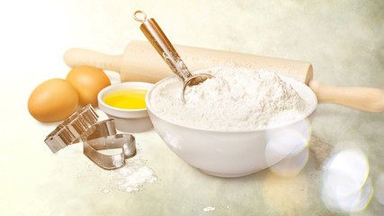 Ingredients for dough isolated on white