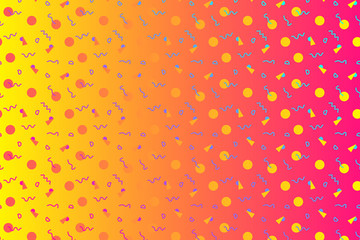 Abstract background with 80s memphis geometics style pattern and vibrant psychedelic colors