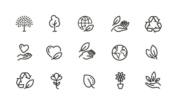 Ecology, environment line icons set. Collection vector black outline logo for mobile apps web or site design