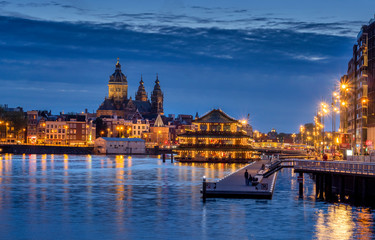 Oosterdok Kai at Night, Amsterdam, Netherlands