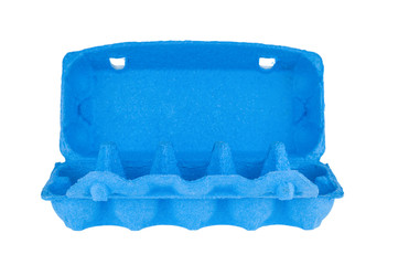 Empty blue egg box isolated on white background