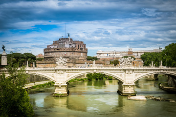 Castel Sant Angelo in Rome on Tiber River, built in ancient Rome, Italy.