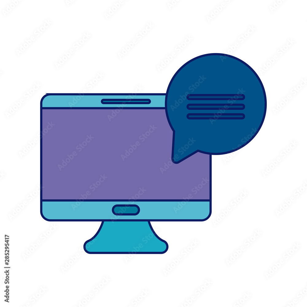 Poster desktop computer with speech bubble