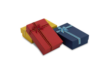 box with red ribbon and bow isolated on white