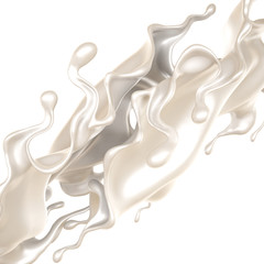 Splash of thick white liquid, milk. 3d illustration, 3d rendering.