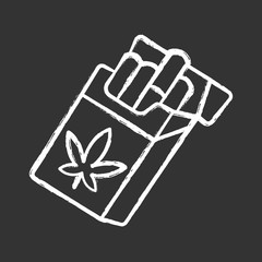 Cigarettes chalk icon. Weed product. Cannabis industry. Ganja smoking. Hemp distribution and sale. Relaxing CBD ciggy pack. Marijuana legalization. Drug use. Isolated vector chalkboard illustration