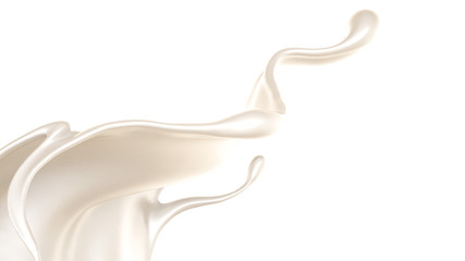 Splash of thick white liquid, milk. 3d illustration, 3d rendering.