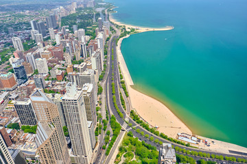 Naklejka premium Chicago city aerial view, Illinois, USA