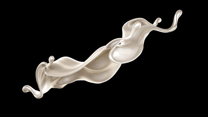 Splash of thick white liquid, milk. 3d illustration, 3d rendering.