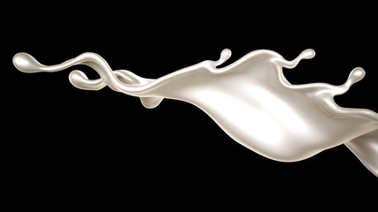 Splash of thick white liquid, milk. 3d illustration, 3d rendering.