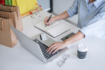 Woman using credit card register security code and payments online shopping and customer service network connection market, using on laptop, Internet Online shopping or internet banking concept