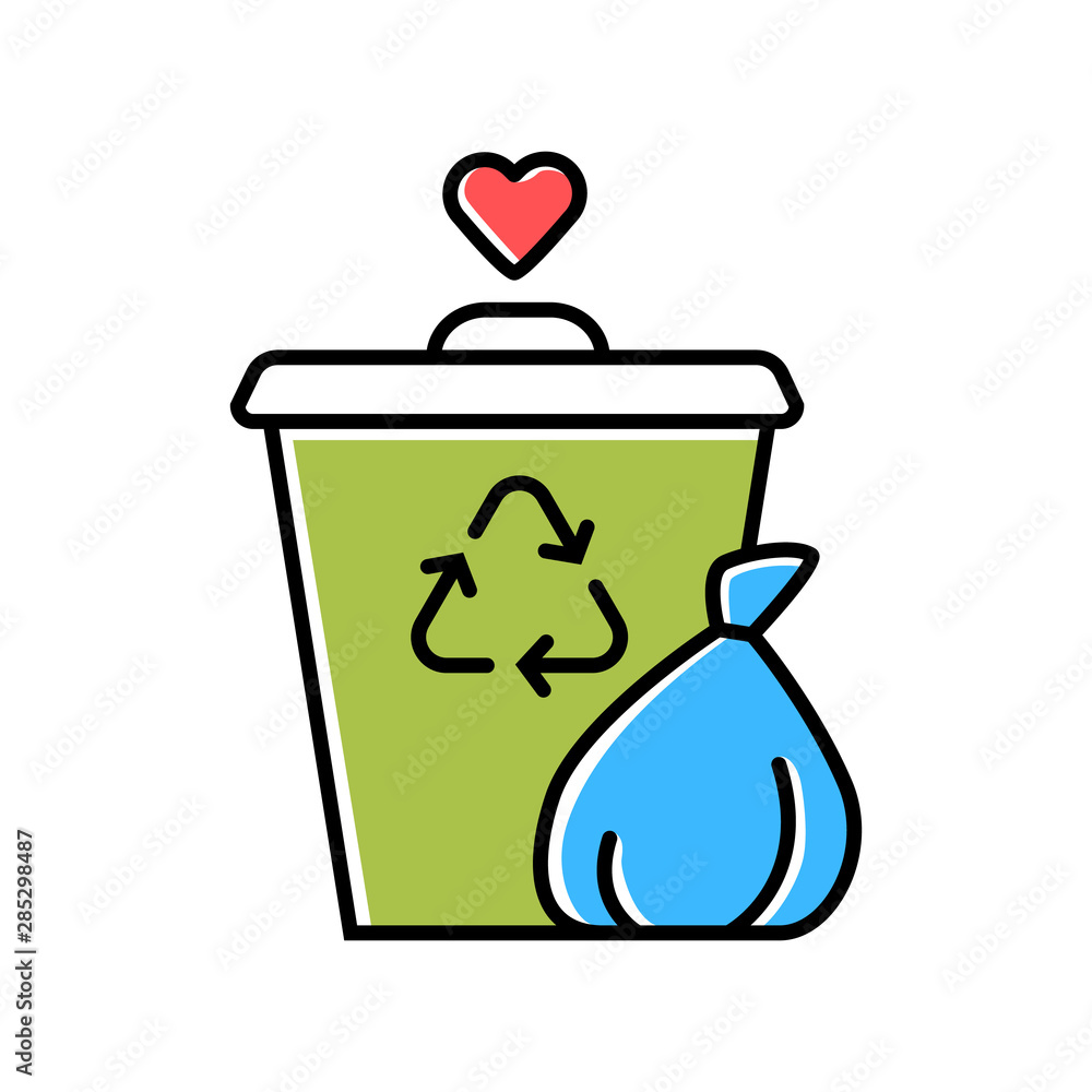 Poster Garbage disposal color icon. Waste management volunteer program. Help sorting litter. Social activity for trash collection. Recycling and composting services. Isolated vector illustration