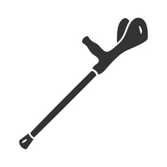Forearm crutch, walking aid glyph icon. Mobility aid device for physically disabled people. Broken bones, handicapped equipment. Silhouette symbol. Negative space. Vector isolated illustration