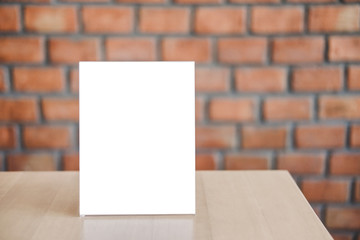 Mock up acrylic frame posters pattern template forms background, blank menu frame on table in coffee shop or restaurant stand for your text of display your product