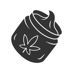 Hemp cream color icon. Cannabis cosmetic product. Ganja distribution and sale. Jar of weed lotion. Marijuana legalization. Pharmaceutical CBD oil herbal cream. Isolated vector illustration
