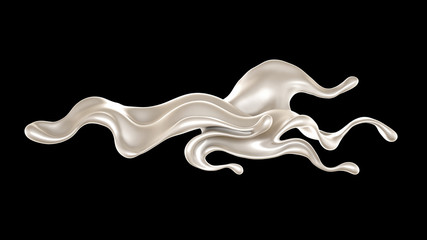 Splash of thick white liquid, milk. 3d illustration, 3d rendering.