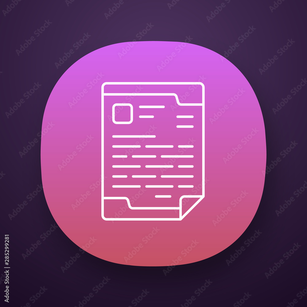 Poster letterhead, official document app icon. ui/ux user interface. web or mobile application. business re