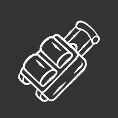Large luggage suitcase on wheels chalk icon. Packed baggage, travel bag with handles. Airplane suitcase with handles. Travelling abroad, trip equipment, item. Isolated vector chalkboard illustration