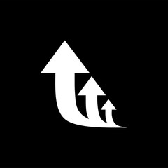 Three Arrow Sign Direction One way. Flat Road Direction Black Background Vector Illustration