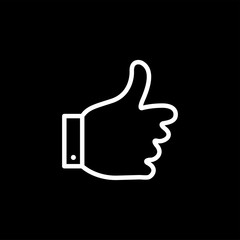 Thumbs Up Line Icon On Black Background. Black Flat Style Vector Illustration