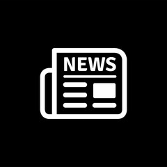 Newspaper Icon On Black Background. Black Flat Style Vector Illustration