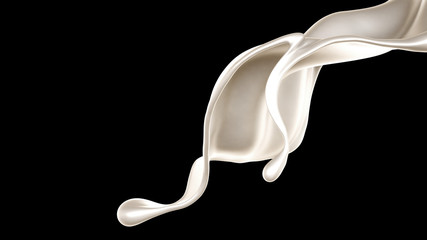 Splash of thick white liquid, milk. 3d illustration, 3d rendering.