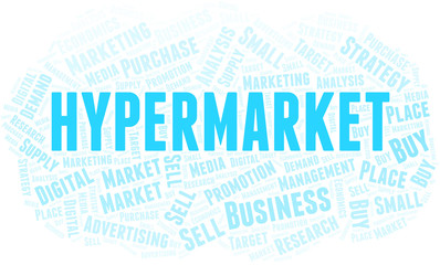 Hypermarket word cloud. Vector made with text only.