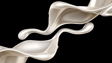 Splash of thick white liquid, milk. 3d illustration, 3d rendering.