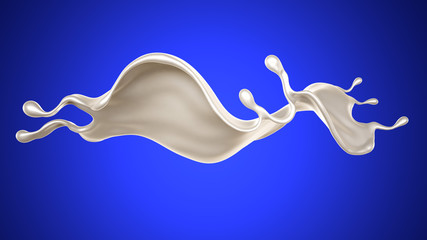 Splash of thick white liquid, milk. 3d illustration, 3d rendering.