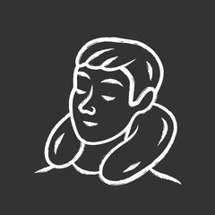 Travel neck pillow chalk icon. Air, inflatable cushion. Neck support. U pillow for rest. Journey, voyage comfort, relaxation. Travelling, trip equipment. Isolated vector chalkboard illustration