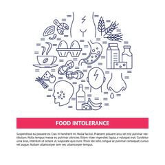 Food intolerance round concept banner in line style