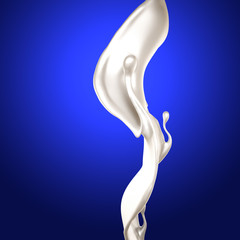 Splash of thick white liquid, milk. 3d illustration, 3d rendering.