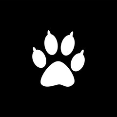 Paw Icon On Black Background. Black Flat Style Vector Illustration.