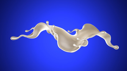Splash of thick white liquid, milk. 3d illustration, 3d rendering.