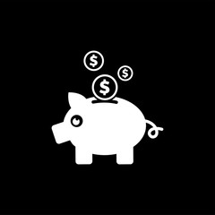 Piggy Bank Icon On Black Background. Black Flat Style Vector Illustration