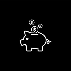 Piggy Bank Line Icon On Black Background. Black Flat Style Vector Illustration.