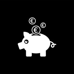 Piggy Bank Icon On Black Background. Black Flat Style Vector Illustration