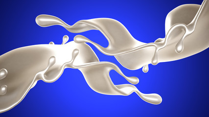 Splash of thick white liquid, milk. 3d illustration, 3d rendering.